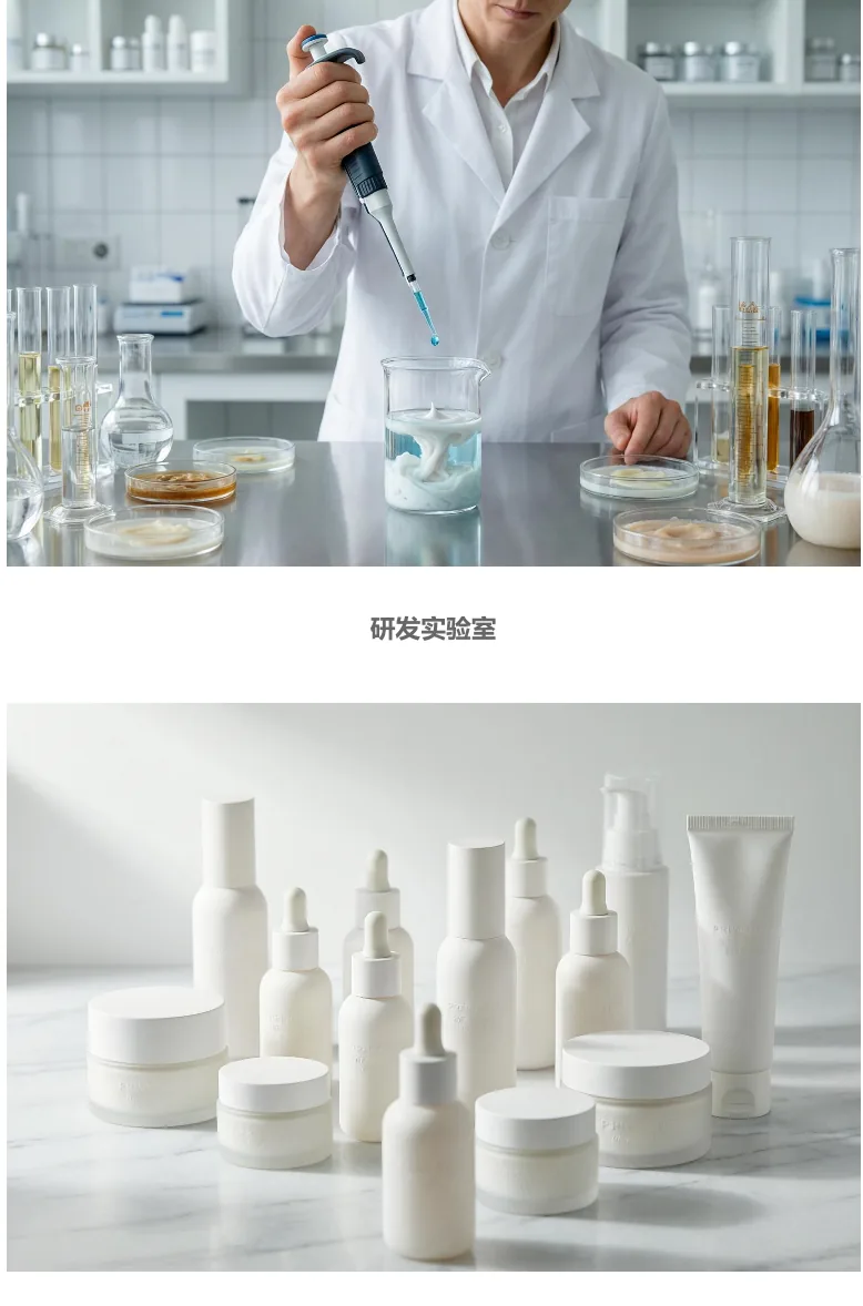 护肤产品系列瓶身与标签整体陈列